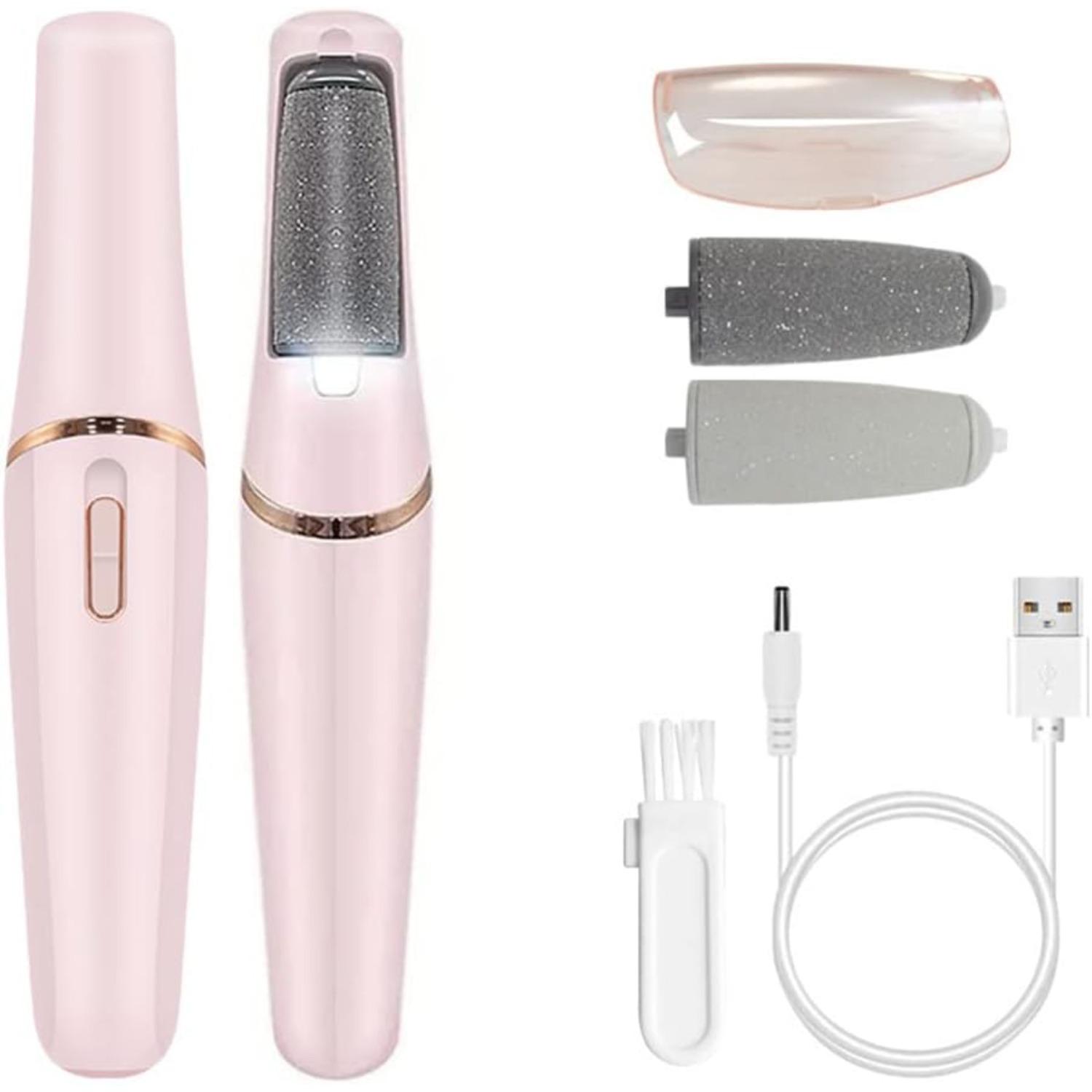 Electric Callus Remover, Electric Foot File, Rechargeable Pedicure Tool with LED Light 2 Rollers 2 Speeds for Smooth Soft Feet розовый