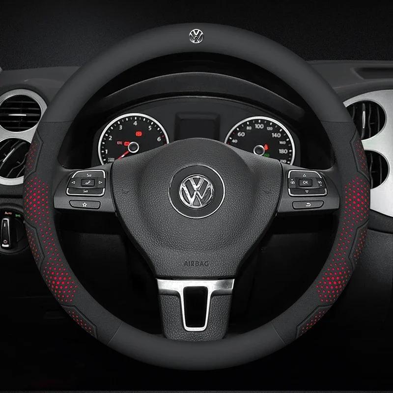 For Volkswagen T-ROC T-Cross Touareg Polo Passat Golf GTI Beetle Magotan Tiguan CC Carbon fiber Leather Car Steering Wheel Cover