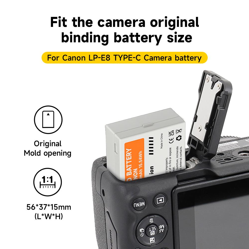 PALO 2100 mAh LP-E8 Typ-C-Akku mit Anzeigelampe für Canon EOS 550D 600D 650D 700D X4 X5 X6i X7i T2i