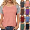Damen Lässiges Lockeres Kontrastfarbenes Nähte Rundhals Kurzarm Oberteil