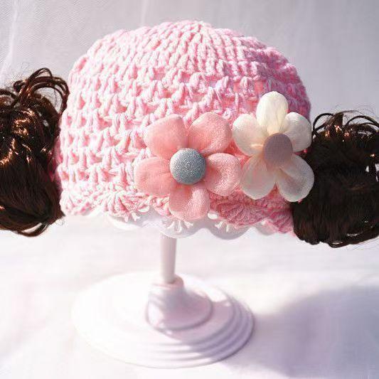 Einfarbige Trendige Baby Mütze Handgefertigter Spitzen Turban Baby Mütze Mädchen Strickmütze Neugeborenen Mütze
