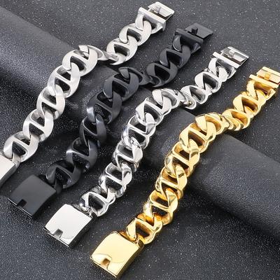 Man Bracelet for Men Matte Black Gold Color Stainless Steel 20MM Curb Cuban Link Chain Men's Bracelets On Hand Jewellery Accessories
