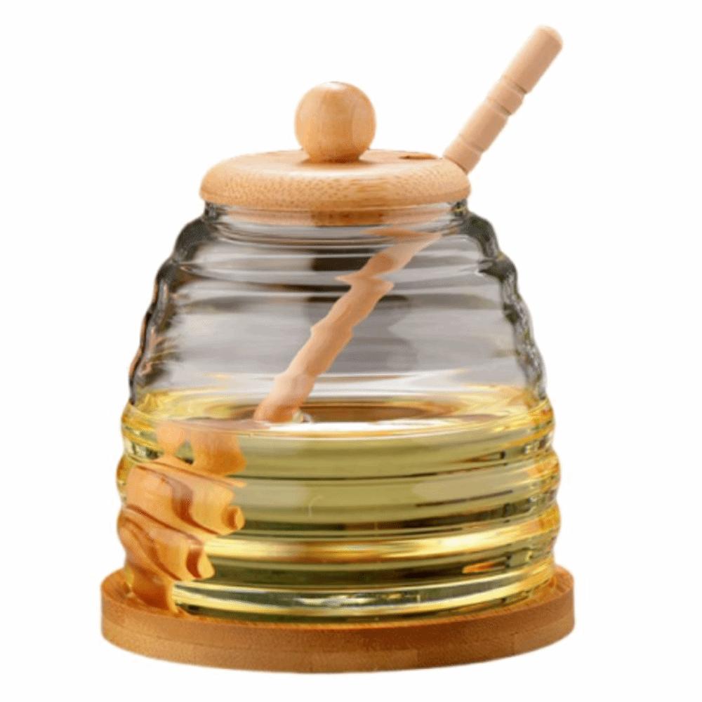 Transparent Glass Honeycomb Tank 280/400/500ml Honey Storage Container With Dipper And Lid Large Capacity Elegant Honey Bottle