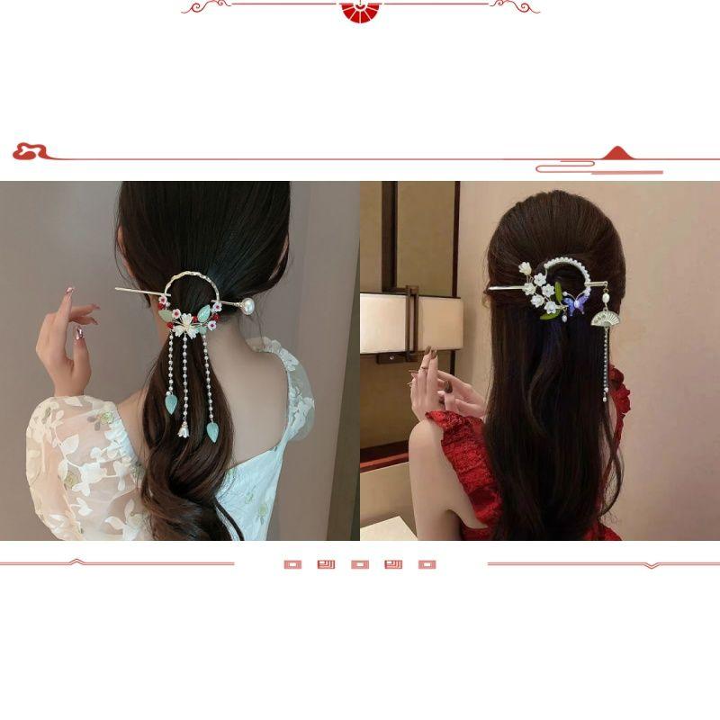Chinese Style New Headwear Floral Hair Sticks for Women Tassel Hairpin Modern Hanfu Style Hair Clip Female Hair Accessories