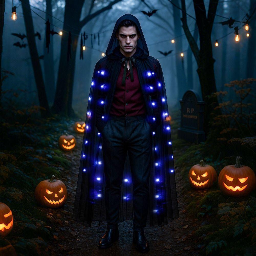 With Oversized Hood LED Halloween Hooded Cloak Vintage Vintage Hooded Cape Cosplay Costume