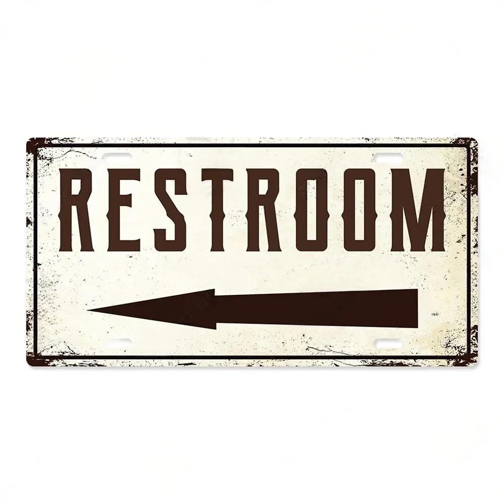 High Definition Metal Tin Sign Vintage Toilet Restroom License Plate Style Signs Set Retro Wall Art Decor for Home Bar Garage Ba