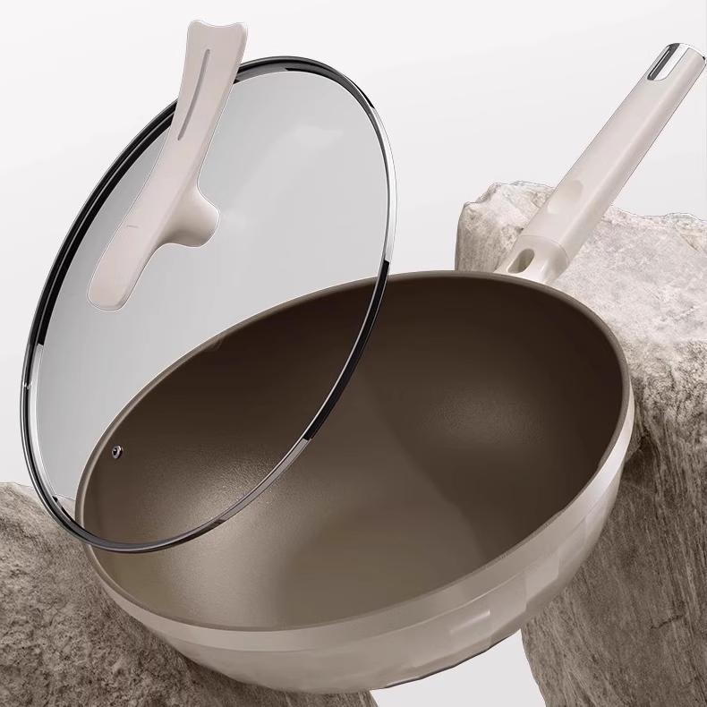 Titanium frying pan non-stick wok household flat-bottomed cooking pan ceramic pot suitable for gas stove induction cooker
