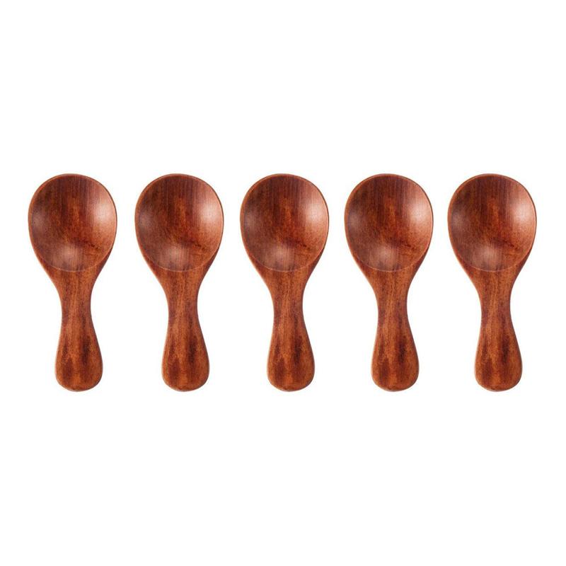 5Pcs Small Wooden Spoon Set Coffee Tea Scoop Milk Powder Spice Sugar Salt Spoon Mini Ice Cream Spoon Wood Kitchen Utensils