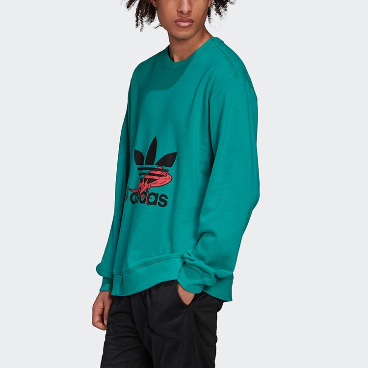 Adidas Originals Trefoil Hoodie Sweatshirt With Sporty Crew Neck And Casual Print Men Tops Glory-Green FM3702