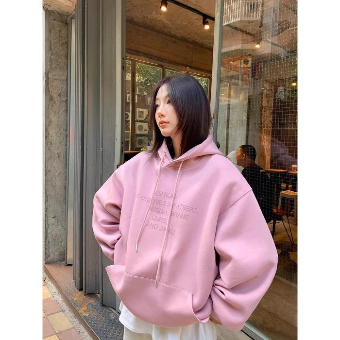 

Hooded sweater women s clothing medium and long 2025 new Korean version letter printing loose spring velvet 3XL