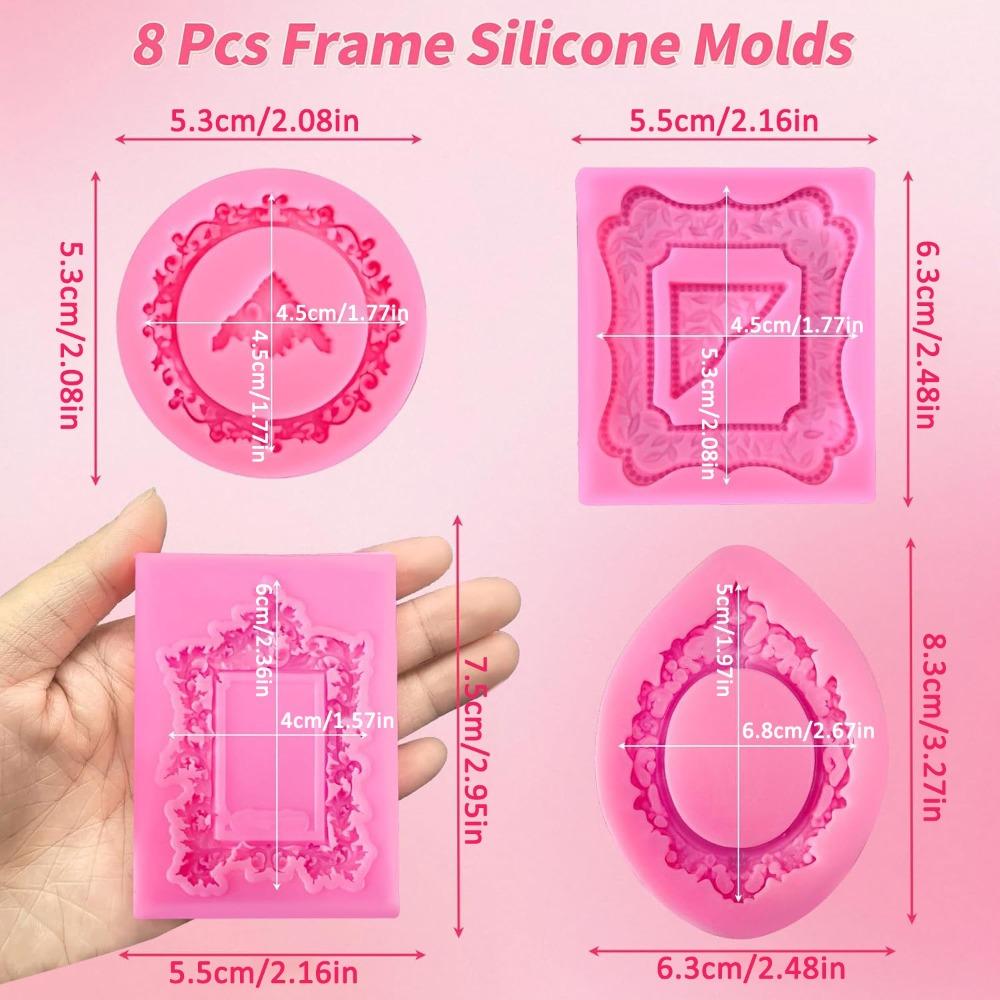 8pcs Picture Frame Mold Baroque Frame Chocolate Mold Vintage Photo Frames Silicone Molds