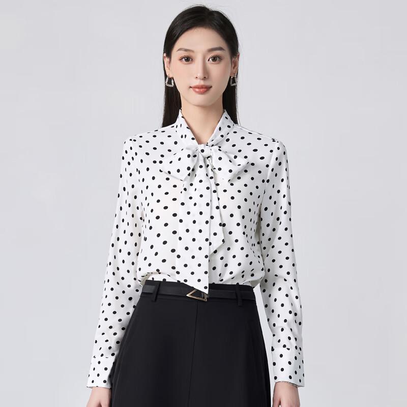 Women's Polka Dot Long-Sleeve Blouse with Bow