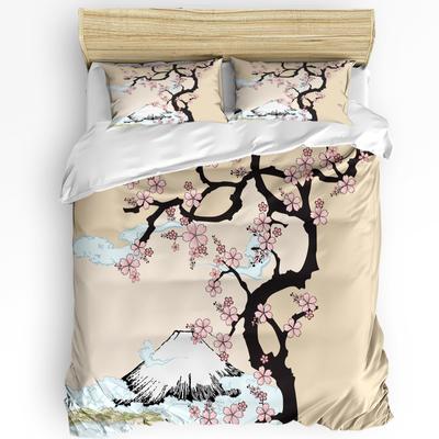 Japonés Monte Fuji Flor de Cerezo Funda Nórdica 3 piezas Juego de Cama Textil para el Hogar Funda de Edredón Fundas de Almohada Juego de Cama Sin Sábana