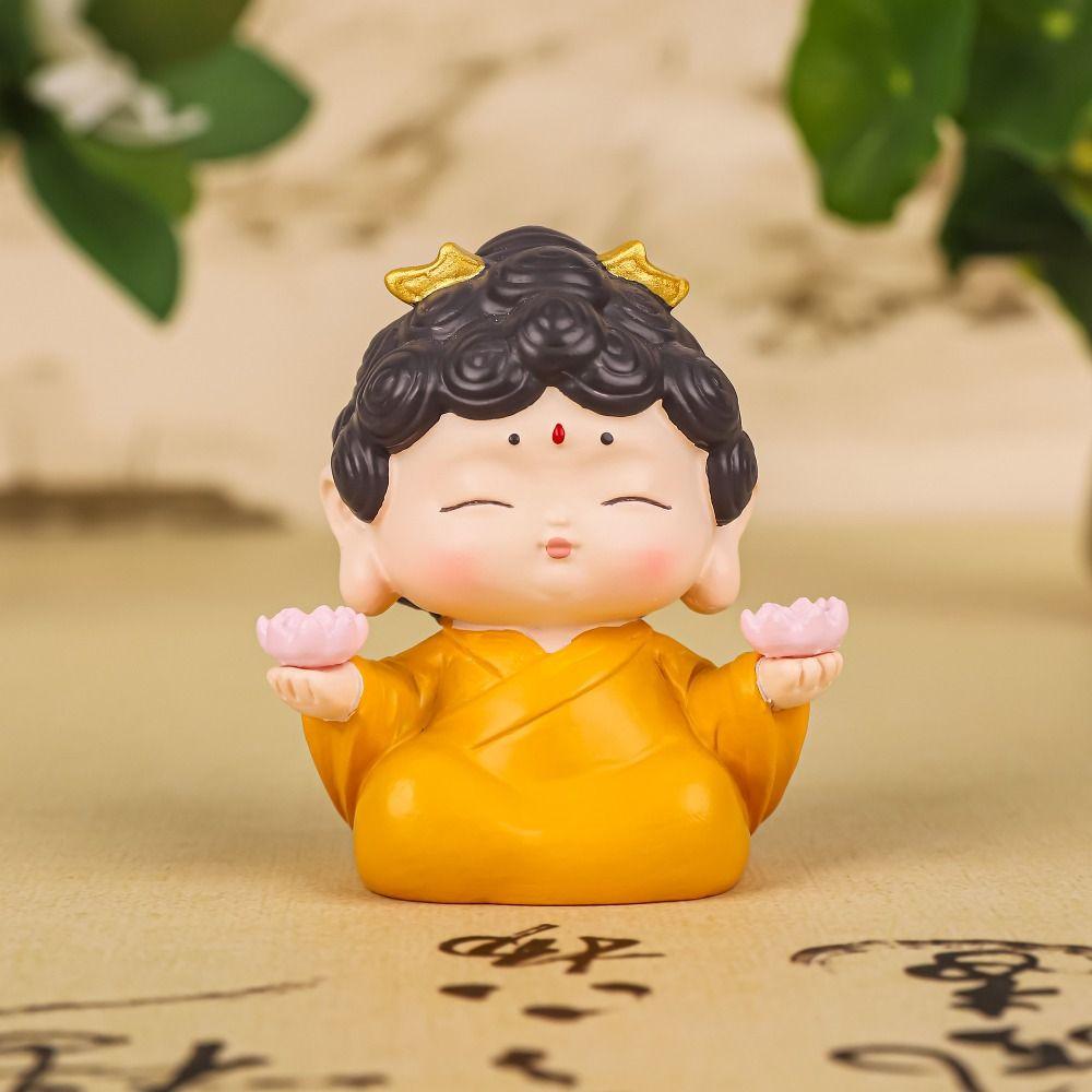 Cute Mini Buddha Guanyin Statues Resin Craft Delicate Cartoon Buddha Figures DIY Chinese Style Buddha Ornaments Office Bookshelf