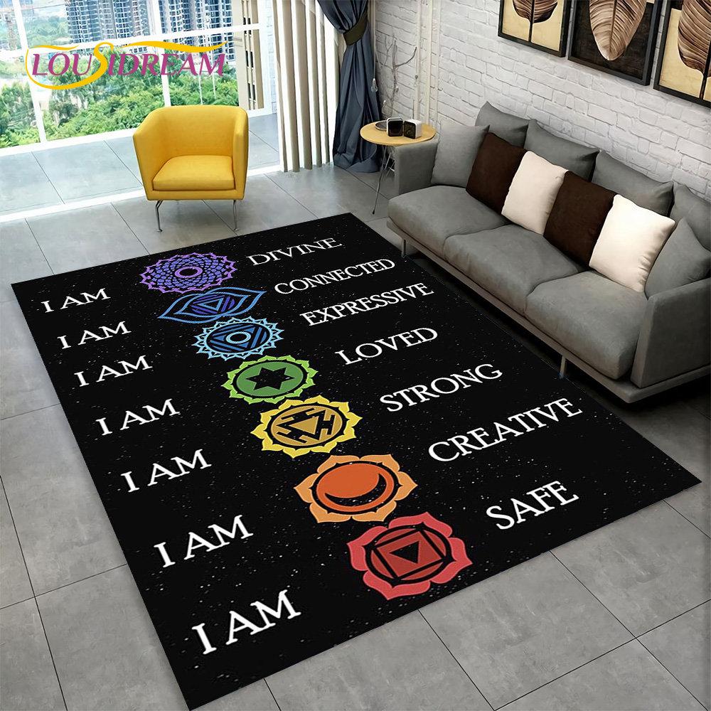 Rainbow 7 Chakra Mandala Bohemia Area Rug,Carpet Rug for Living Room Bedroom Sofa Doormat Decor,Yoga Soft Non-slip Floor Mat