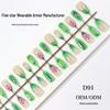 3D Almond-Shaped Transparent Ice Nails: Cat Eye Neon Green Flower Carving & Handmade Embossed Drill Manicure Tips