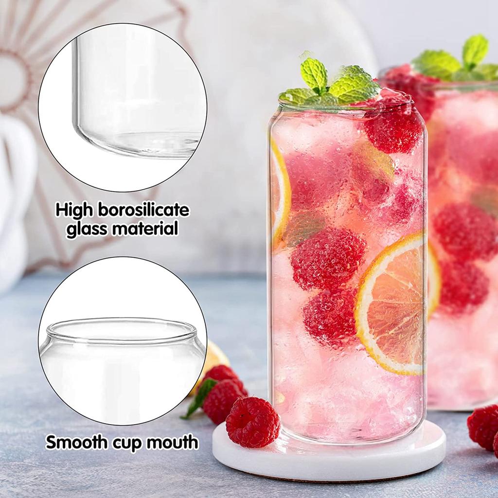 6pcs Glass Straw Cup Glasses Cup with Straws and Bamboo Lids Drinking Glasses for Coffee Beer Cocktail Wine Soda Coke Glass Cup