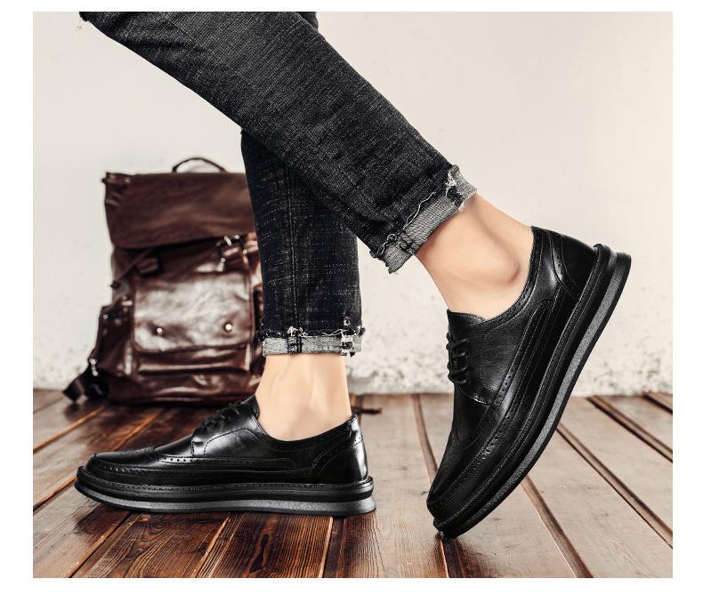 Men's Retro British Style Breathable Brogue Leather Shoes with Thick Soles In White