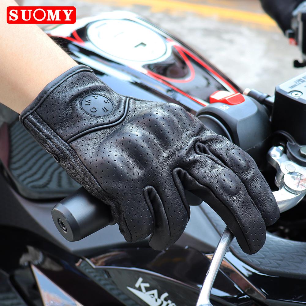 Suomy Motorcycle Leather Gloves Retro Motorcyclist Gloves Men Women Vintage Motocross Gloves Black Motorcycle Accessories