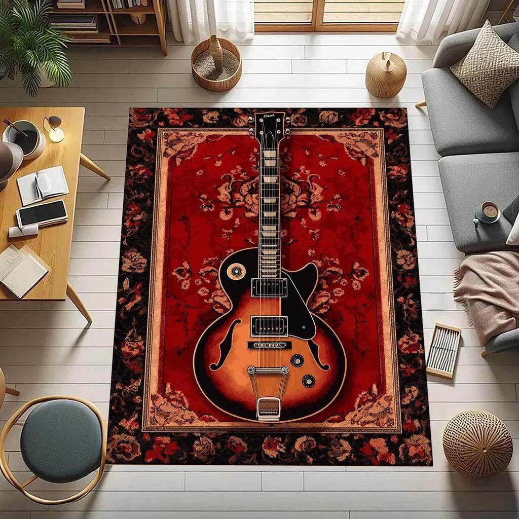 Guitar Carpet for Living Room Decoration Large Area Comfortable Resistant To Dirt Non-slip Rug Flannel Bedroom Floor Mat