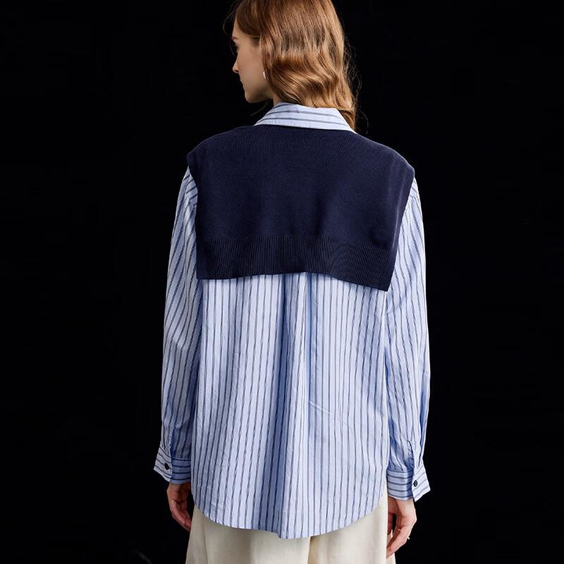 Wudao 100% Cotton Intellectual Style Knit Shawl & Striped Shirt Set