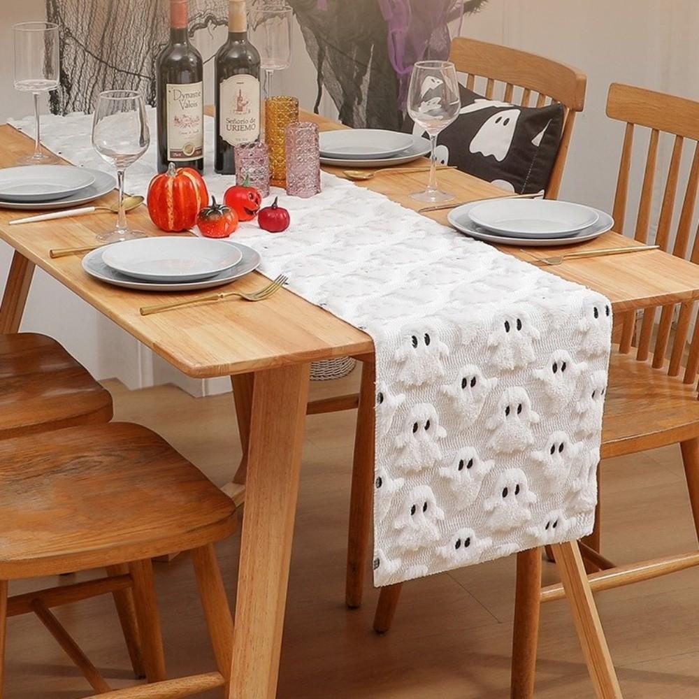 New Halloween Table Runner Polyester Rustic Style Party Table Setting White Specter Pattern Soft Table Cover Home Decor