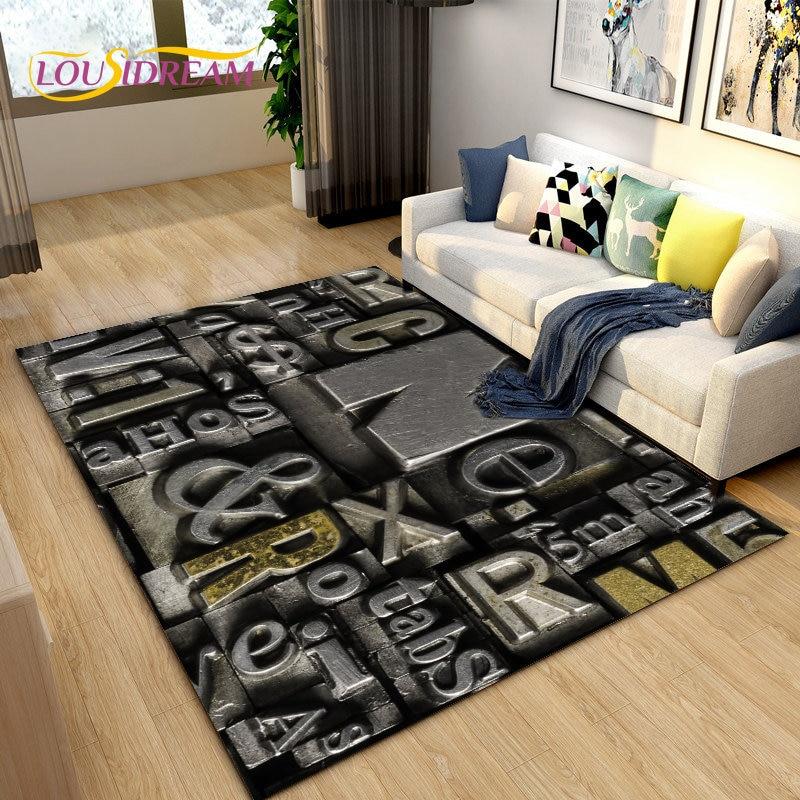 3D Letter Number Retro Nostalgia Area Rug,Carpet Rug for Living Room Bedroom Sofa Doormat,Kids Play Crawling Non-slip Floor Mat