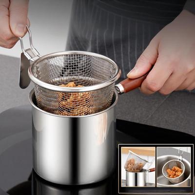 Deep Fry Pot with Strainer Basket Frying Cooking Accessories Sturdy Practical Durability