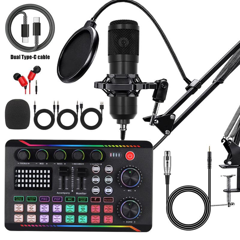 Mobile Phone Sound Card Type-C Converter & Microphone Set for English Podcasting & Live Broadcasts - F998