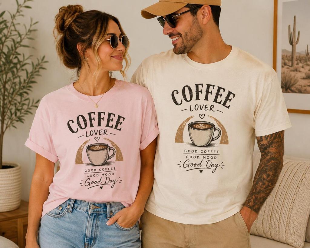 Coffee Lover Matching Couple Shirts, Vintage Coffee Graphic Tee, Good Day Cafe Shirt