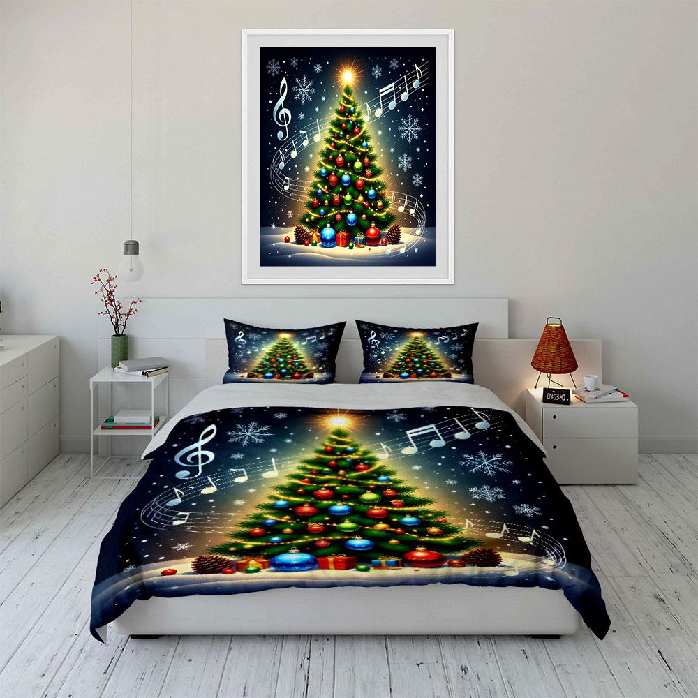 Christmas Tree with Music Notes Bedding Duvet Cover Set Duvet Cover Pillowcases  (1*Duvet Cover 2*Pillowcases, without duvet insert)