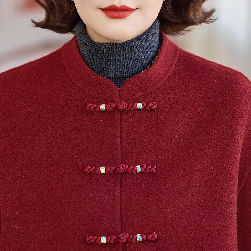 Damen Winterkollektion: Rotes Rattenjahr-Kleid, Wollmantel der Mutter, Baumwolljacke für mittlere und ältere Menschen, Wollmantel im französischen Stil
