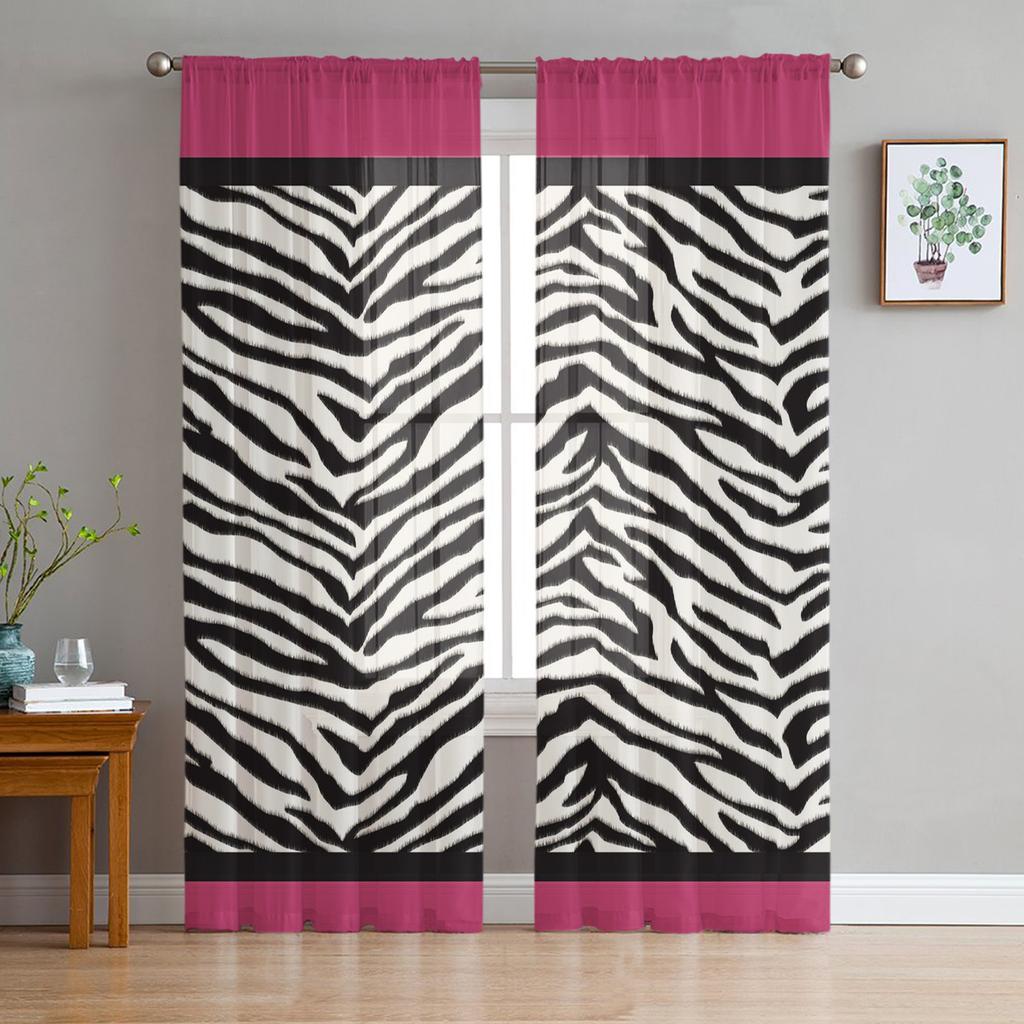 Zebra Svartvita Ränder Närbild Chiffong Skira Gardiner för Vardagsrum Sovrum Dekor Fönster Voile Tyllgardin Draperier