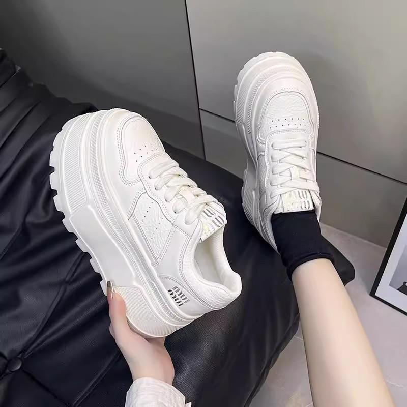 Thick-soled Leather Little White Shoes Women's New Versatile Height-increasing Muffin Small Sports Shoes Lace-up Soft-soled Single Shoes