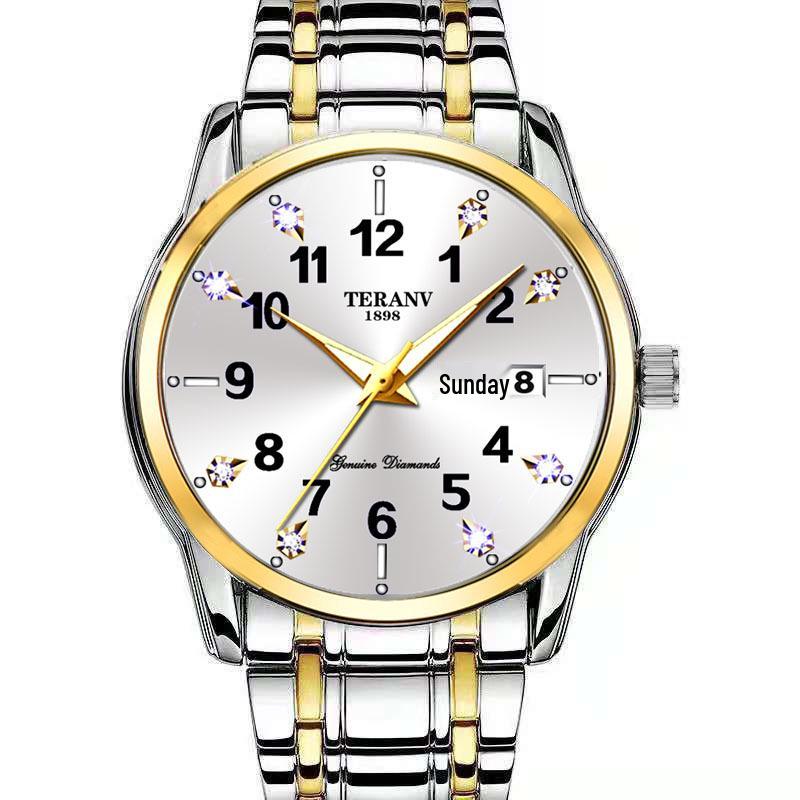 Men's Luminous Dual-Calendar Waterproof Fashion Watch with Alloy Steel Band