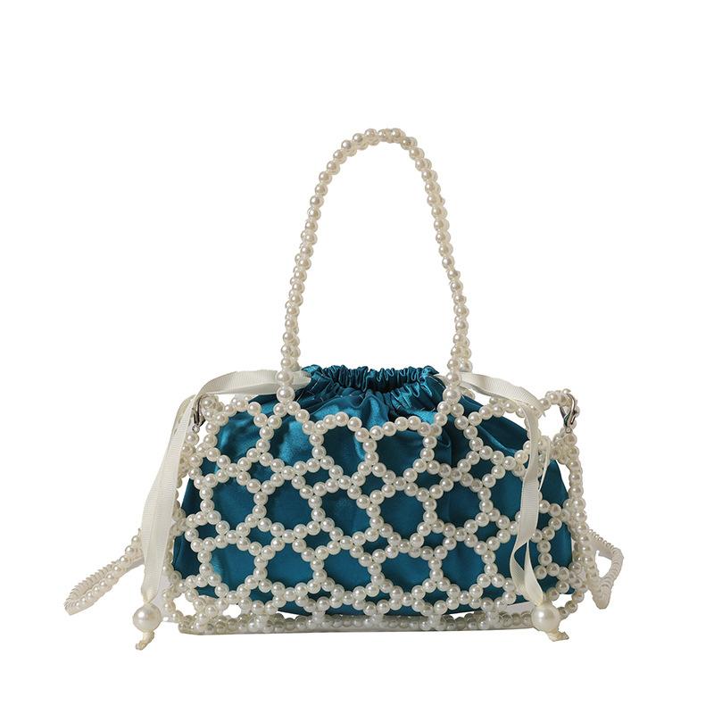 

New summer small bag 2025 tote bag Mori fashion French hollow fairy pearl bag shoulder messenger bag белый