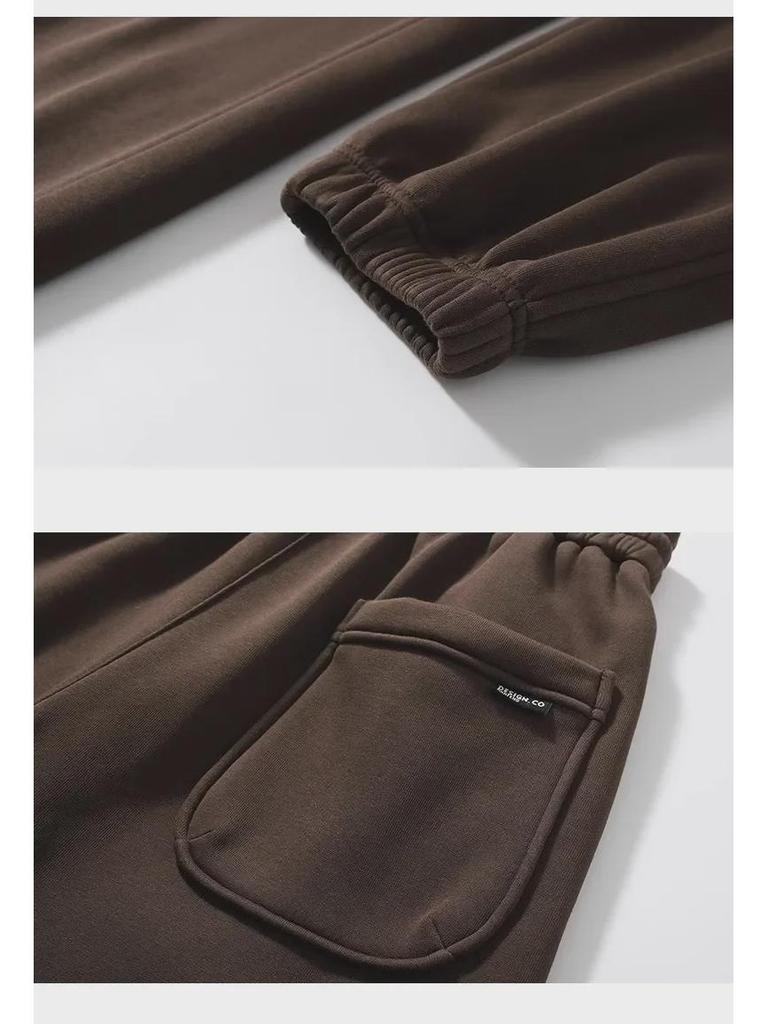 Men's Heavy Brown Velvet-Lined Sweatpants: Loose, Drawstring, Trendy, Large Size, Spring & Autumn Casual Sportswear.