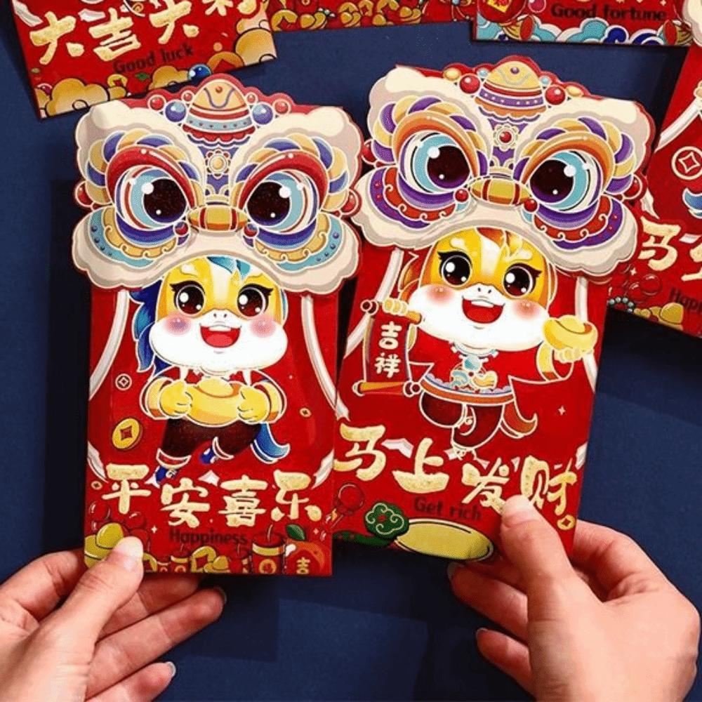 6pcs Thickened Lucky Money Bag Mixed Pattern Red Packet Cartoon Red Envelope  Wedding