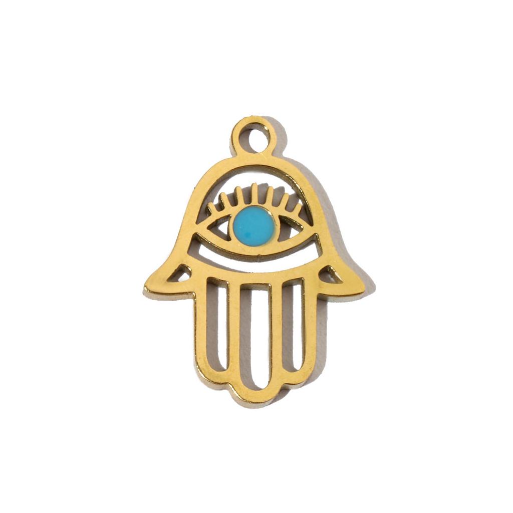 3pcs/Lot Enamel Hamsa Hand DIY Earrings Charms Heart Eye Neaclace Pendant Stainless Steel 14K Gold Color Jewelry Accessory