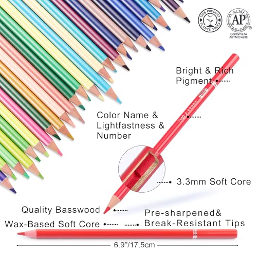 HIFORNY 75-Piece Colored Pencil Set for Adults, 72 Colored Pencils with Extras, Artist Soft Core, Vibrant Colors, for Adults, Beginners, and Kids