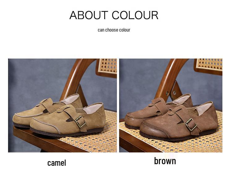 Handmade Genuine Leather Retro Style Women's Round Toe Flat Heel Single-Strap Shoes