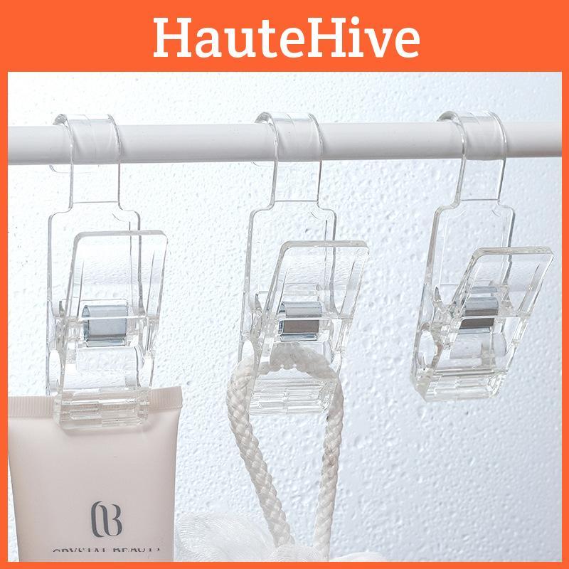Multi Clear Functional Plastic Clip Hooks Bathroom Towel Hanging Tool Organizer