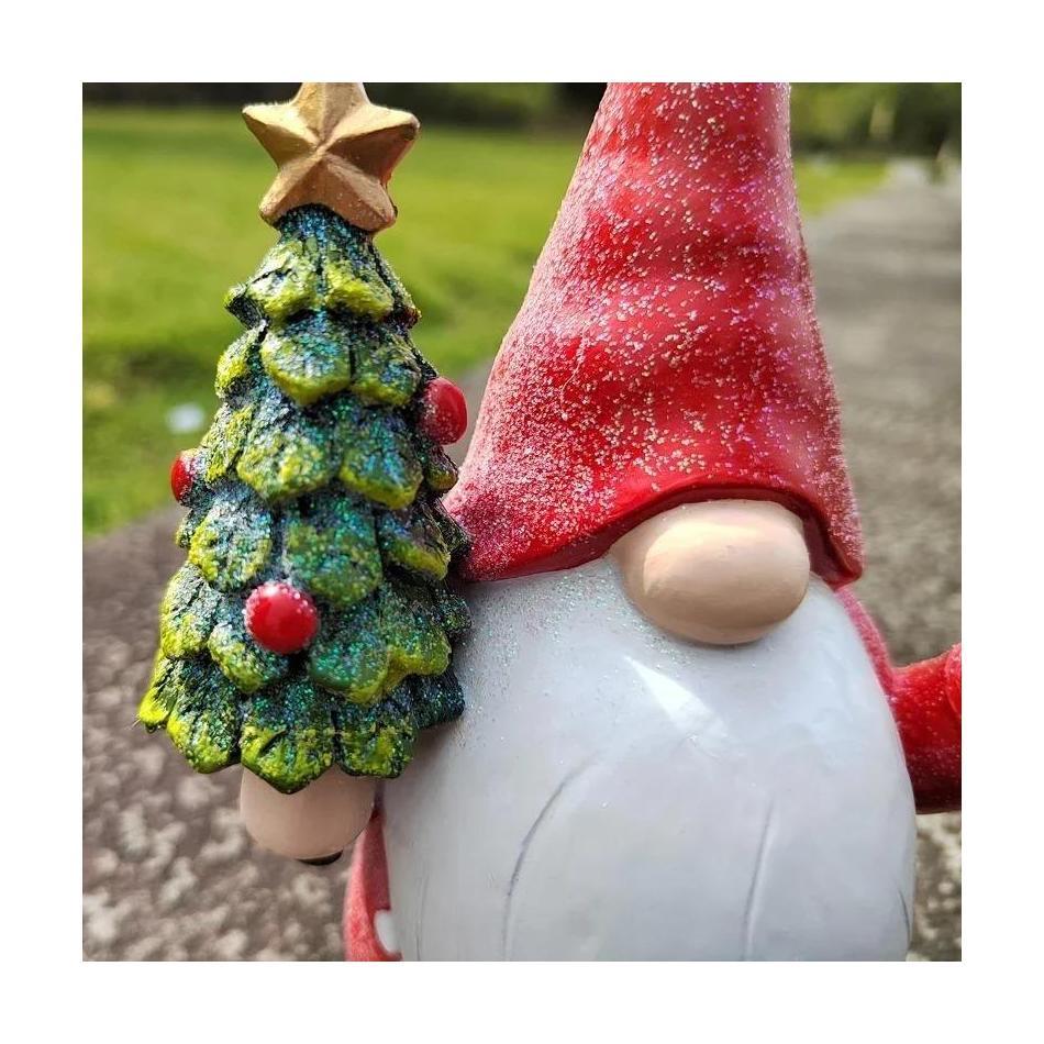 Gnome Holding Christmas Tree Ornaments Garden Microlandscape Decor Resin Crafts Santa Claus Statue Christmas Home Decoration