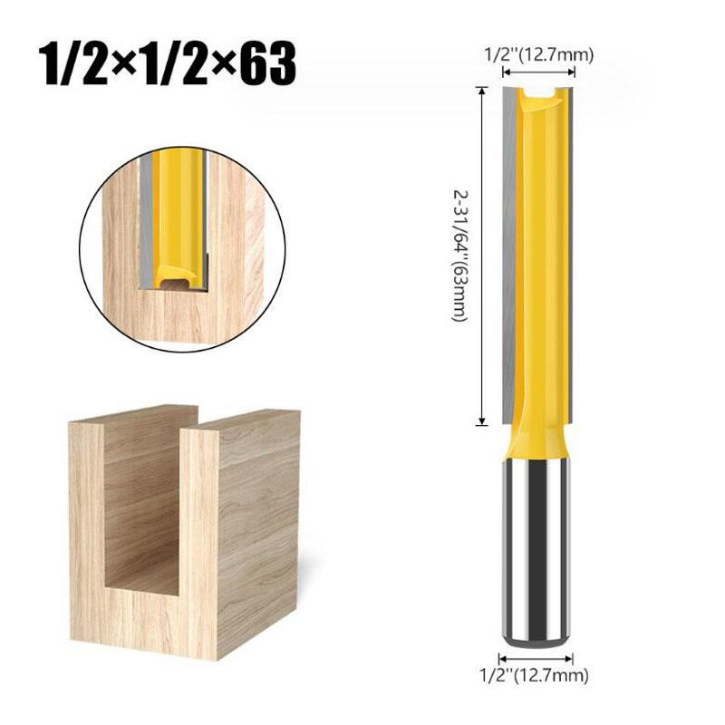 12mm 1/2inch Shank Router Bit Double Flute Long Straight Bits Grooving Bits Trimming Cutter Woodworking Milling Tools