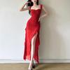 Spring and Summer New Women's Sexy Strapless Tube Top Split Bodycon Long Dress