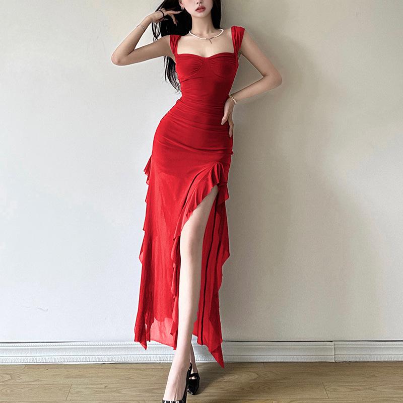 Spring and Summer New Women's Sexy Strapless Tube Top Split Bodycon Long Dress