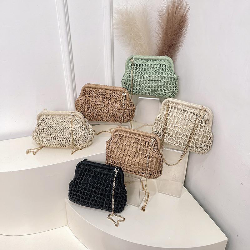 Fashion Beach Bag Shoulder Crossbody Shell Bag Simple Style Women's Versatile Clip Chain Woven Bag