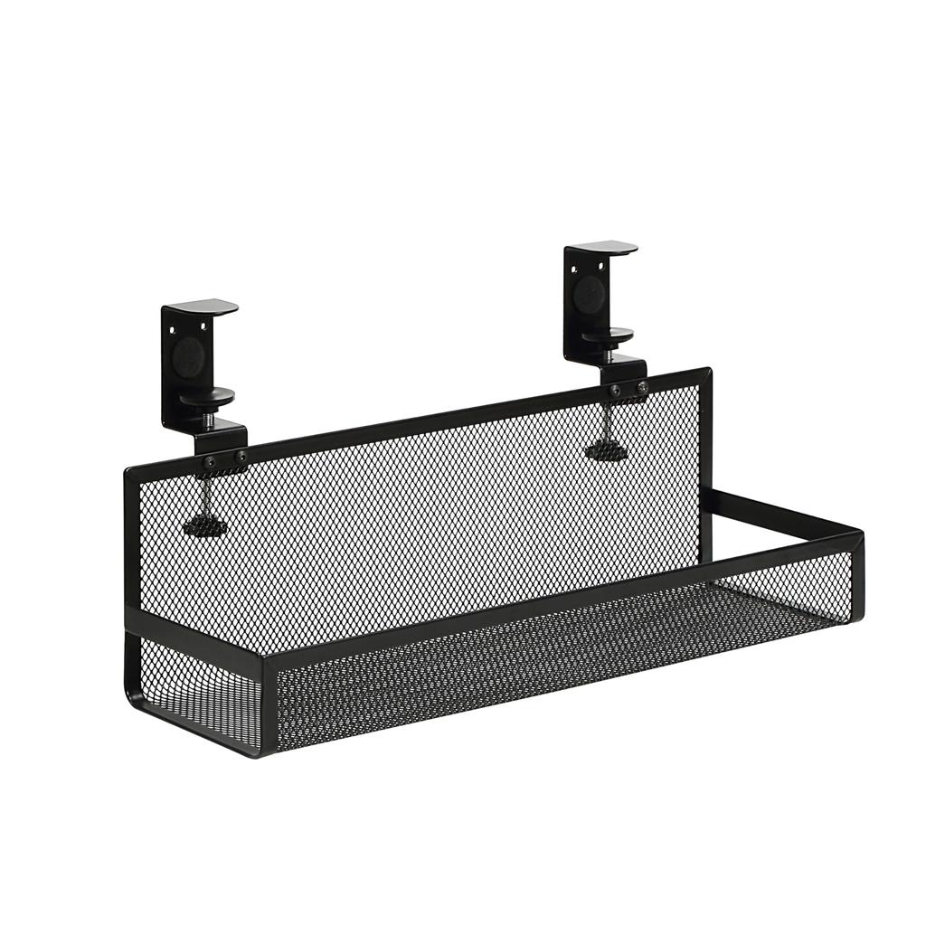 Sunny Point Under Desk Cable Management Tray 40cm Steel Wire Cord Organizer No Drilling Fits 1-5cm Table Power Strip Router Storage Black