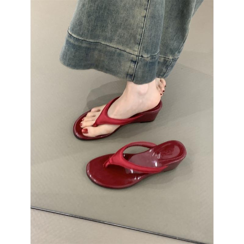 2025 Heißer Verkauf Neue Sommer Zehensteg Damen Keilabsatz Hausschuhe Schuhe Damen Komfort Strandurlaub Pantoletten Schuhe Flip Flop