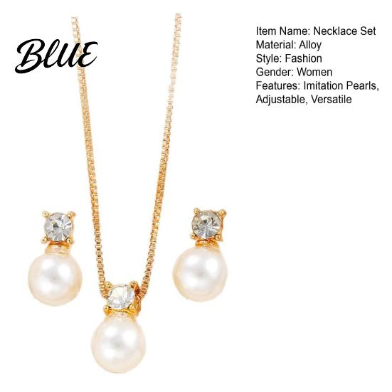 Women Jewelry Set 2Pcs/Set Imitation Pearl Necklace Earrings Adjustable Complete